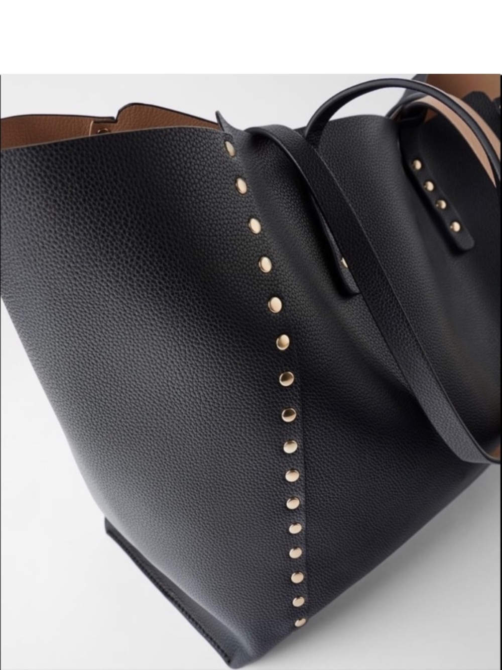 ZARA Black & Tan Studded Reversible Tote Bag - Picture 2 of 11